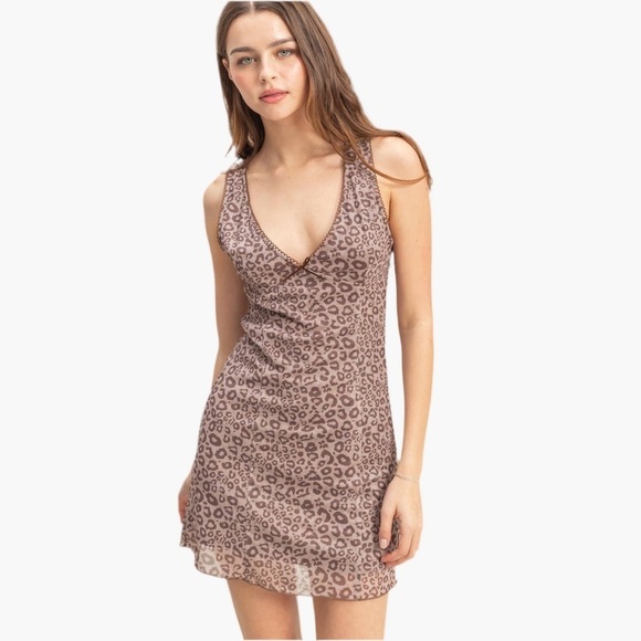 Hudson Gray Dresses & Skirts - Hudson Gray Leopard Mesh V-Neck Bodycon Mini Dress